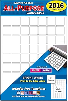 Pack of 2016, 1 Inch Square White Labels, Inkjet or Laser ...
