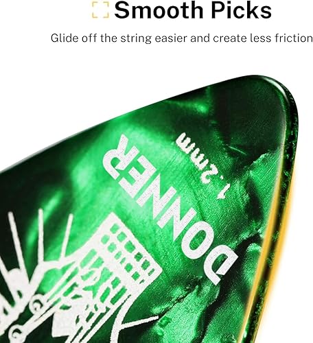 Miniatura 2 de Donner Paquete de 16 púas de celuloide con caja de lata que incluye púas delgadas medianas pesadas y extrapesadas para guitarra acústica y ukelele