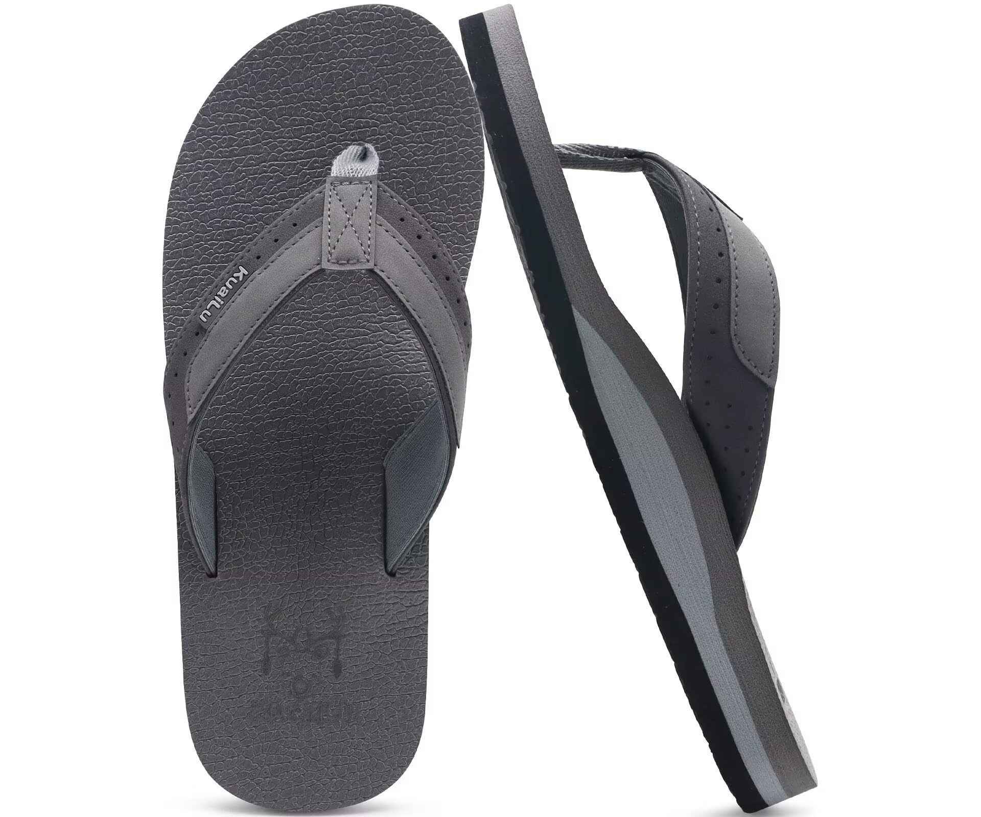 KuaiLu Flip Flops Herren Synthetik Leder Bade Comfy Sandalen | Breite Füße Badelatschen Yoga Schaum Sommer Strand Zehentrenner