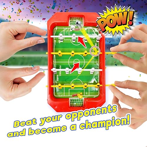 Miniatura 5 de JA-RU Mini mesa de futbolín (1 juguete) Mini Arcade de mesa de fútbol y fútbol recuerdos de fiesta. Juegos portátiles para niños y juguetes de