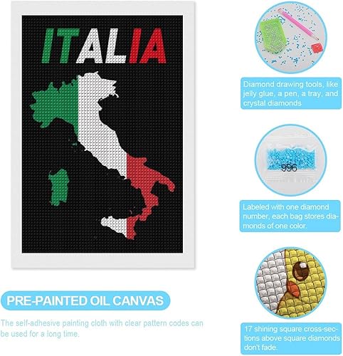 Miniatura 3 de Mapa de bandera de Italia, kit de pintura de diamante, taladro cuadrado completo, manualidades artísticas para decoración de pared del hogar