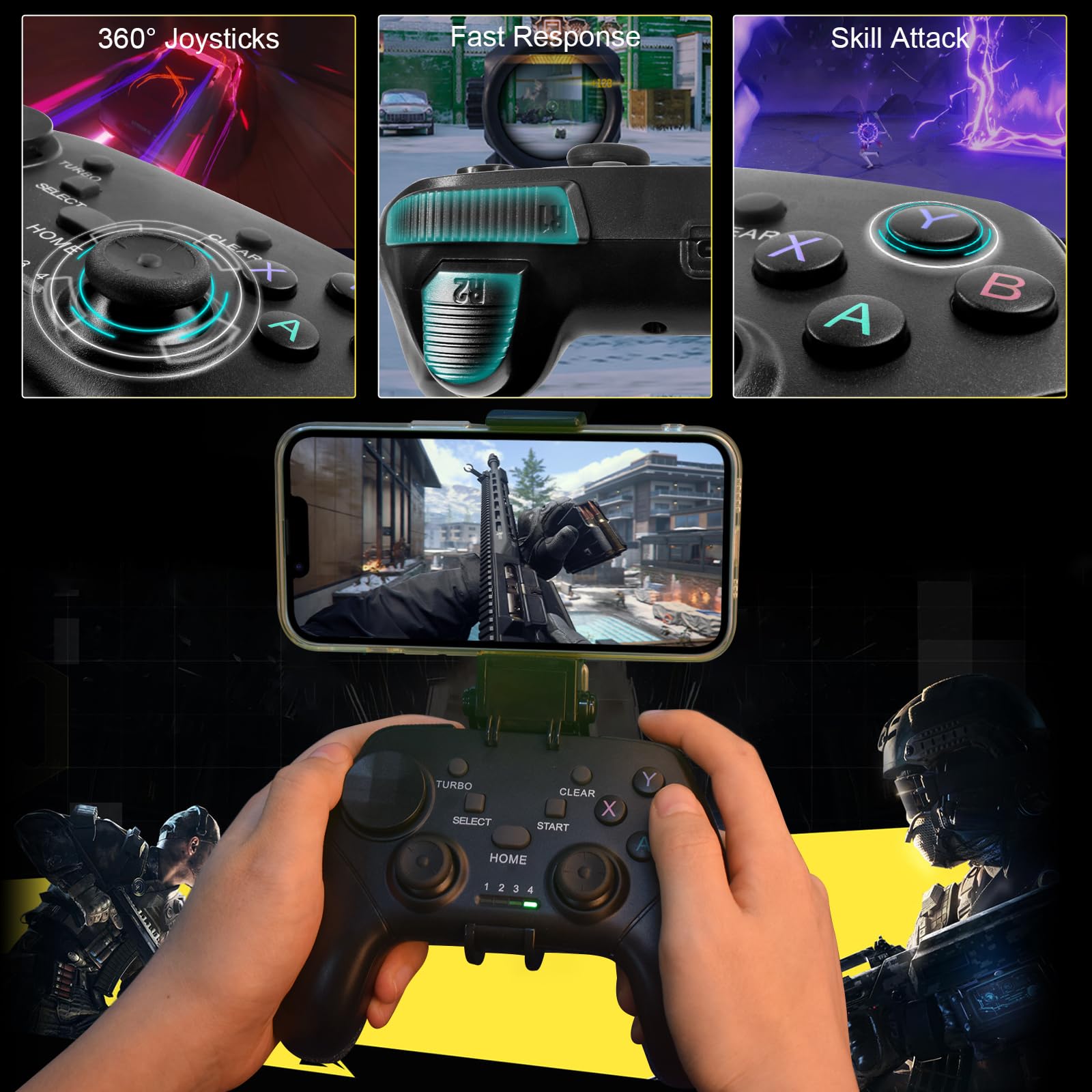 Joso Controller di gioco mobile wireless per iOS, Android, iPad, tablet, PC, controller del telefono per iPhone 14/13/12/11, Galaxy S22/21, telefoni Android, COD Mobile, Genshin Immpact, Cloud Gaming