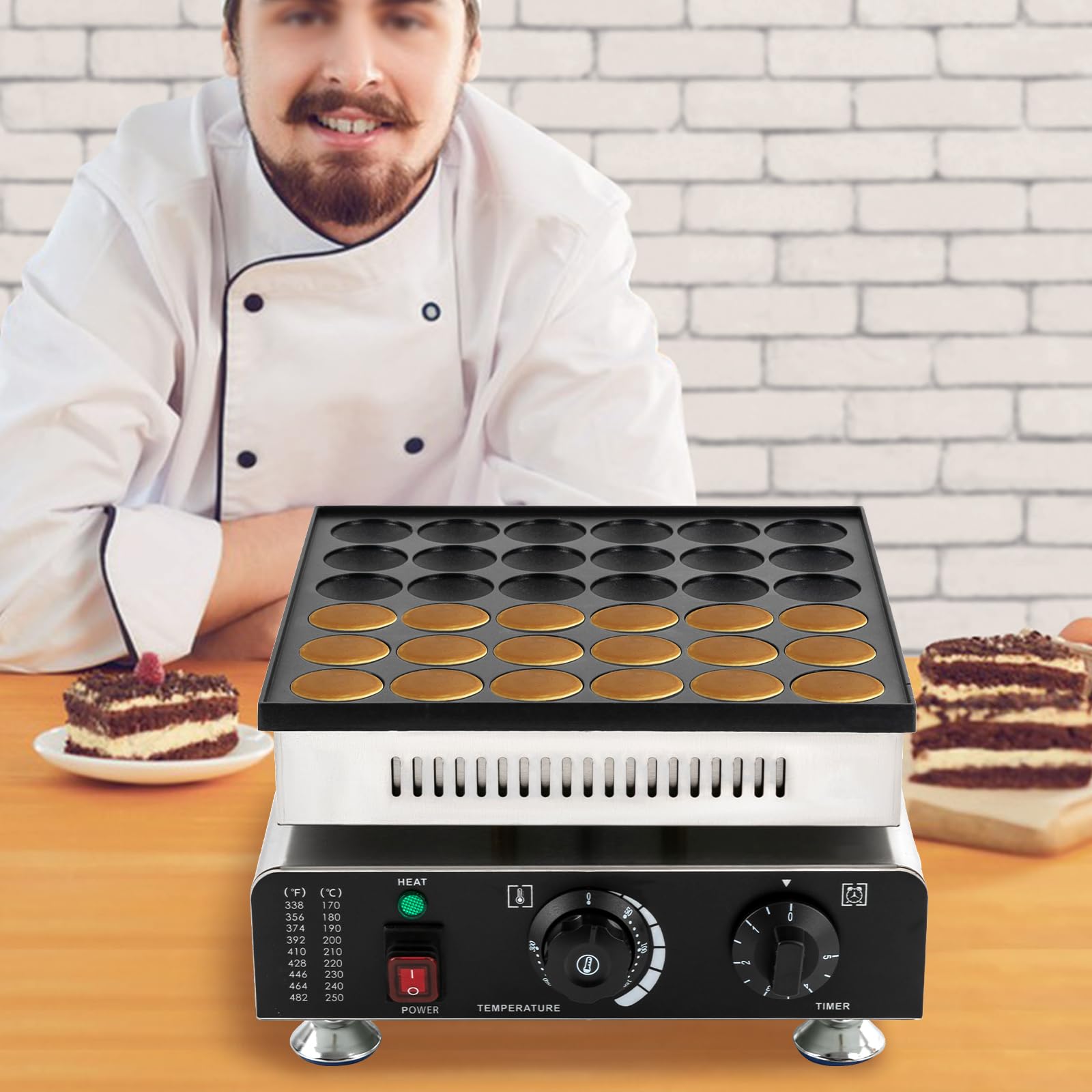 Appareil a Gauffre, Commercial Four à Crêpes en Acier Inoxydable Avec 36 Rond Trous pour Muffins Crêpes Gaufres,Revêtement Antiadhésif,900W 220V