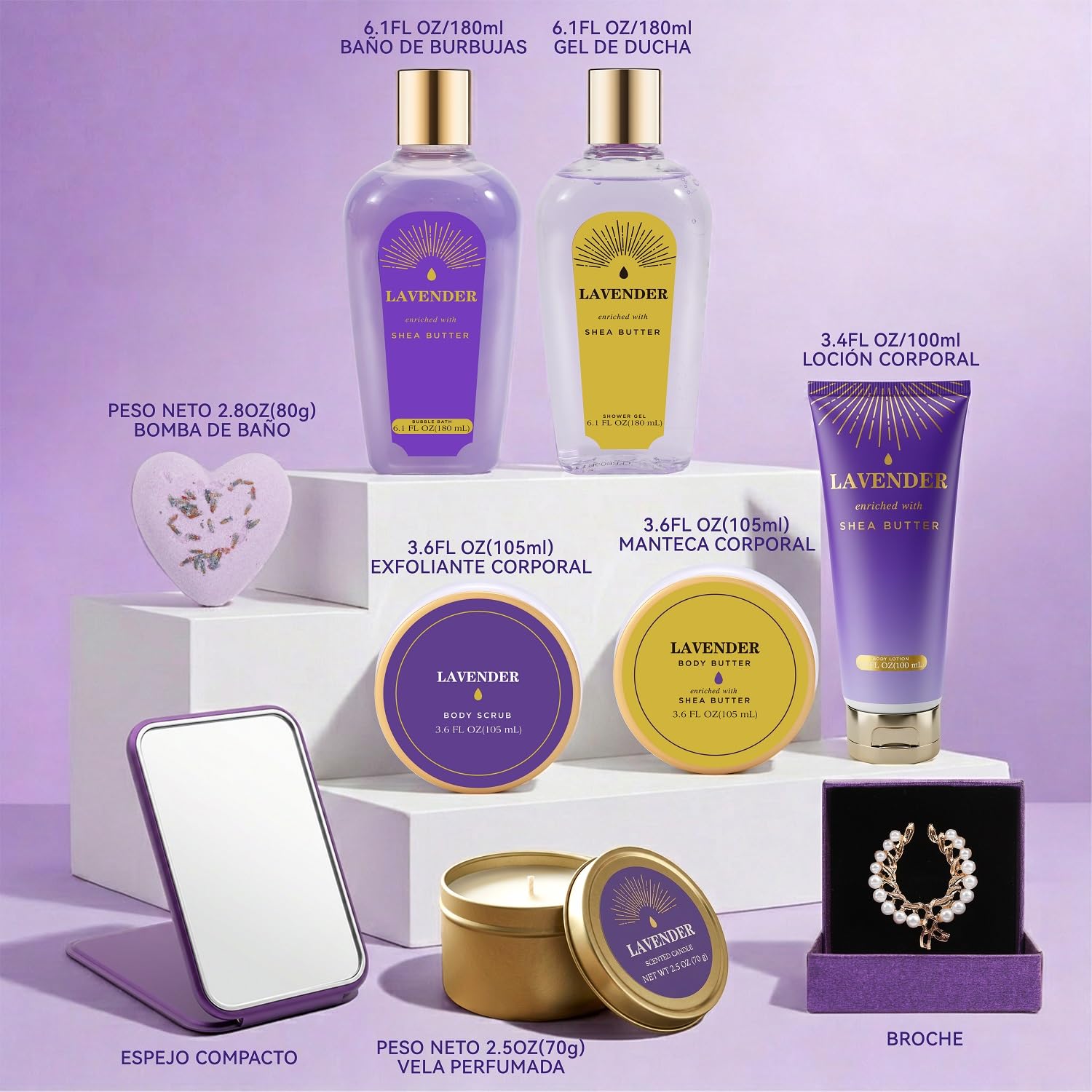 Spa Luxetique Set de Regalo de Baño, 11pcs Lavanda Set Belleza Regalo Mujer con Loción Corporal, Gel de Ducha, Bain Moussant, Regalo Cumpleaños, Regalos de Navidad y San Valentin