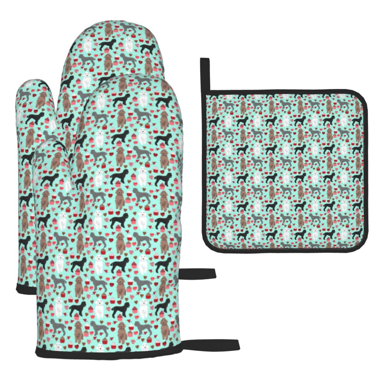 Poodles Dogs Print Oven Mitts Kitchen Gloves Set Everyday Baking Grilling Microwaving Cooking Gift