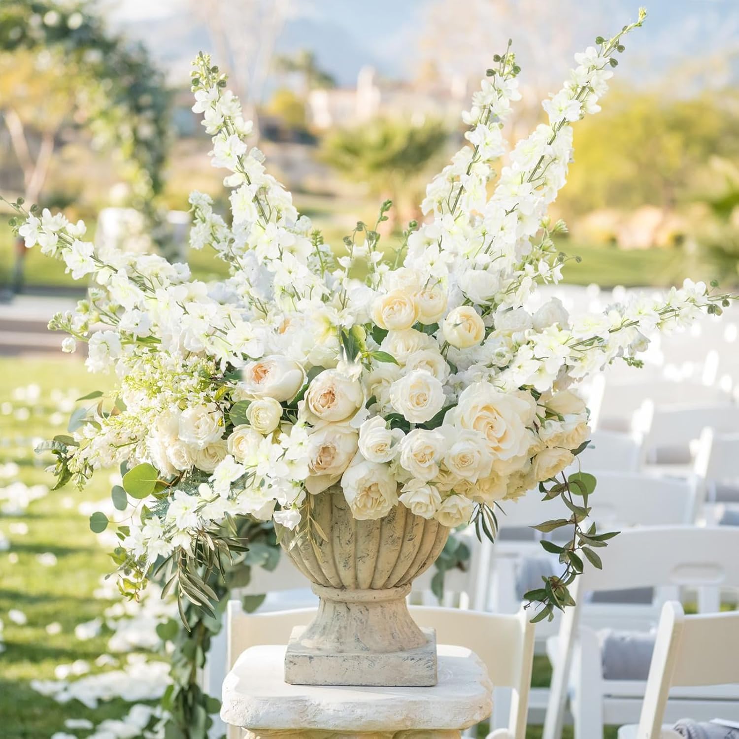 6Pcs White Delphinium Artificial Flowers 37.4’’ Long Stem Larkspur Artificial Flowers Faux Silk Flowers for Tall Vase Table Centerpiece Home Wedding Party Garden Decor(White) - Image 4