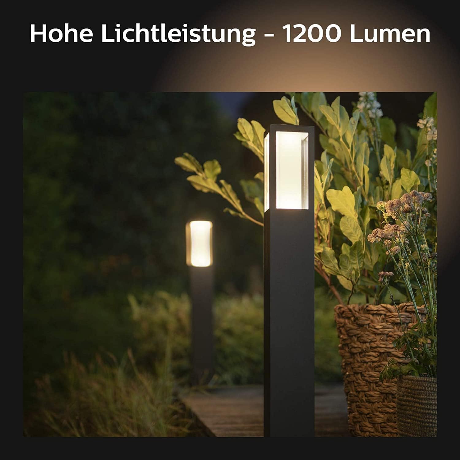 Philips Hue White & Color Ambiance Impress Outdoor Wegeleuchte 1180 lm, dimmbare Gartenbeleuchtung, smarte Lichtsteuerung über Sprache und App, schwarz