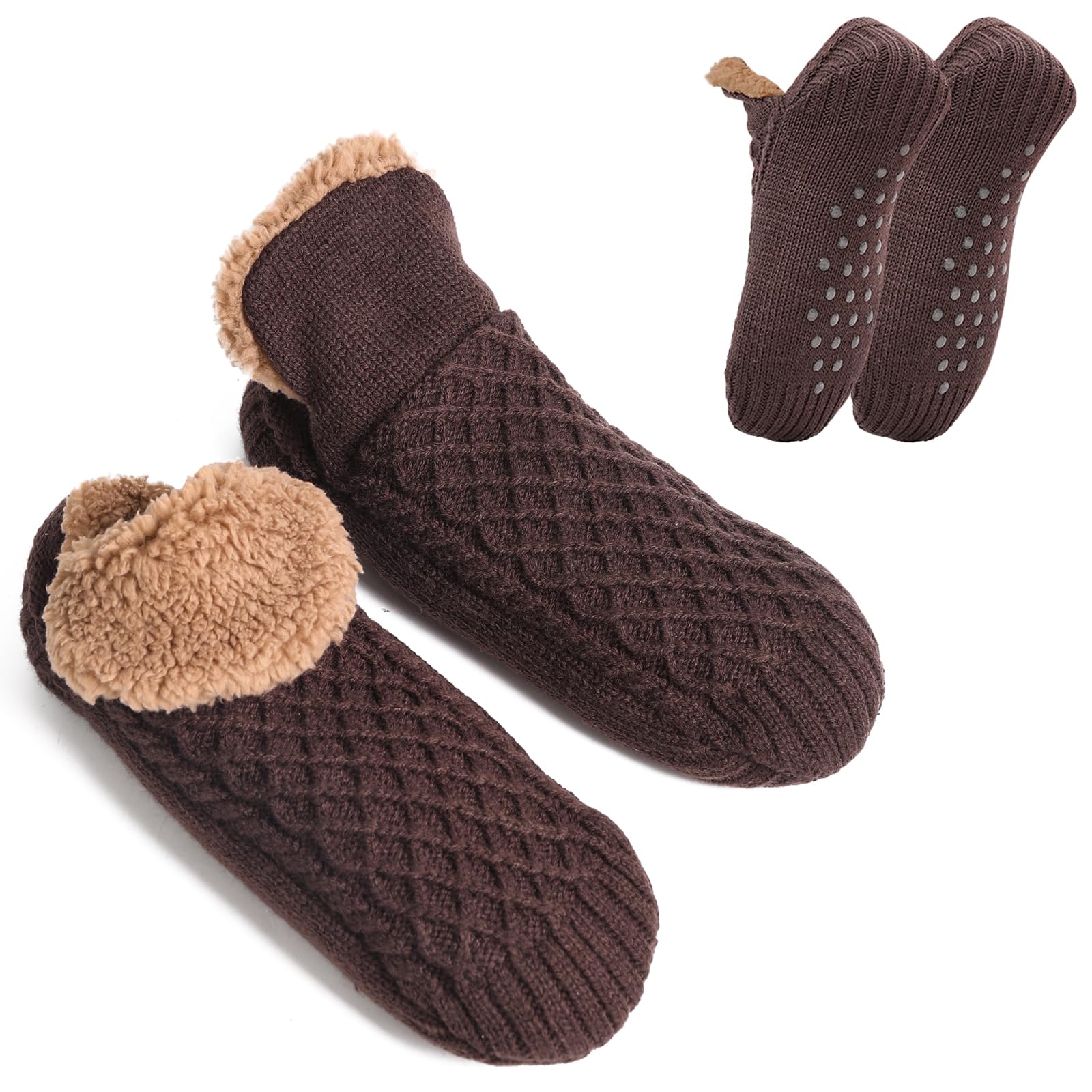 Chaussons chauds pour homme - Chaussettes d'intérieur antidérapantes en tricot