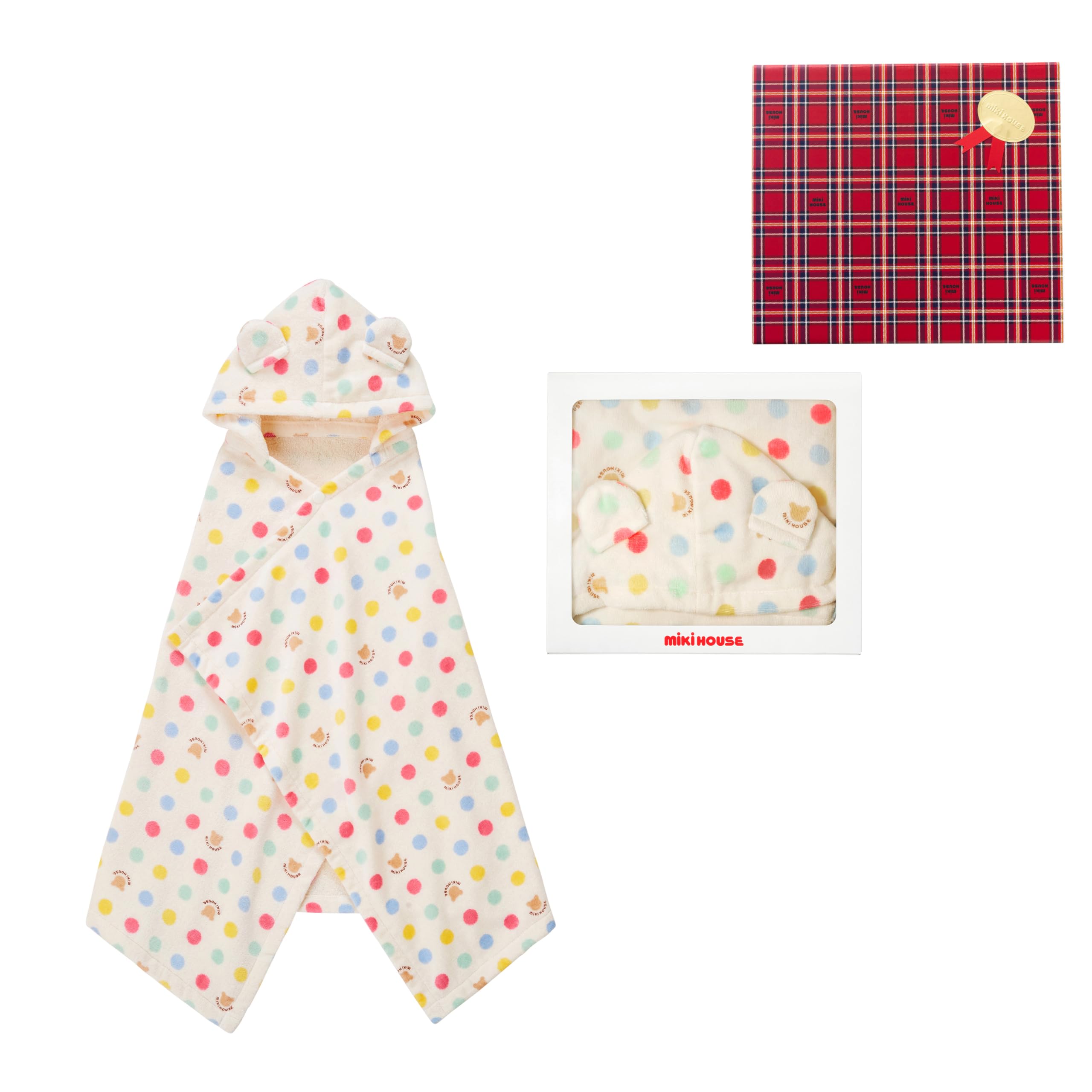 [ミキハウス] ドット柄パイルバスポンチョセット 【ギフトボックス入り】 ご出産祝い ベビーバスポンチョ 日本製 沐浴 お風呂 綿100％ 男の子 女の子 ベビー キッズ 赤ちゃん ベビー服 子供服 ギフト 44-9988-682 マルチカラー