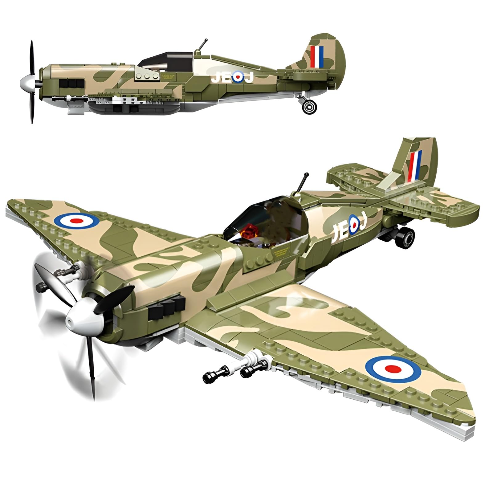 SymGrpu MK9 Spitfire Fighter Building Blocks Set, WWII Military Plane Bricks Kit, Armed Airplane Model for Adults, Collect Air-Force Build Toy, Home Office Deocr, Gift for Man, 526PCS