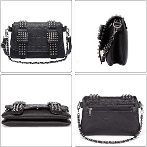Amazon.com: Punk Gothic Rock Metallic Skull Chain Purse  Punk Tote Bag with Skull Hardware Adjustable Crossbody Strap Large Capacity display picture 1
