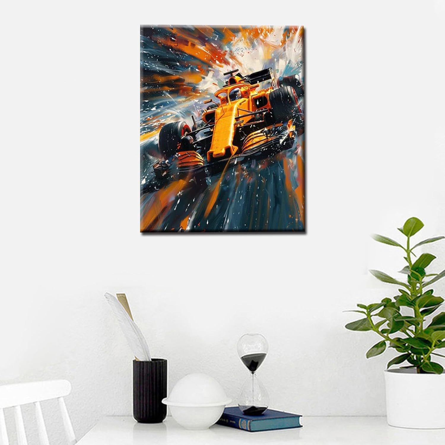 Aihonmin Racing DIY Paint by Numbers,Canvas Oil Painting Kits for Boys,16x20In Acrylic Oil Painting On Canvas, Racing Car in Motion Number Painting DIY Craft Kits for Home Room Decor (DIY Frame)
