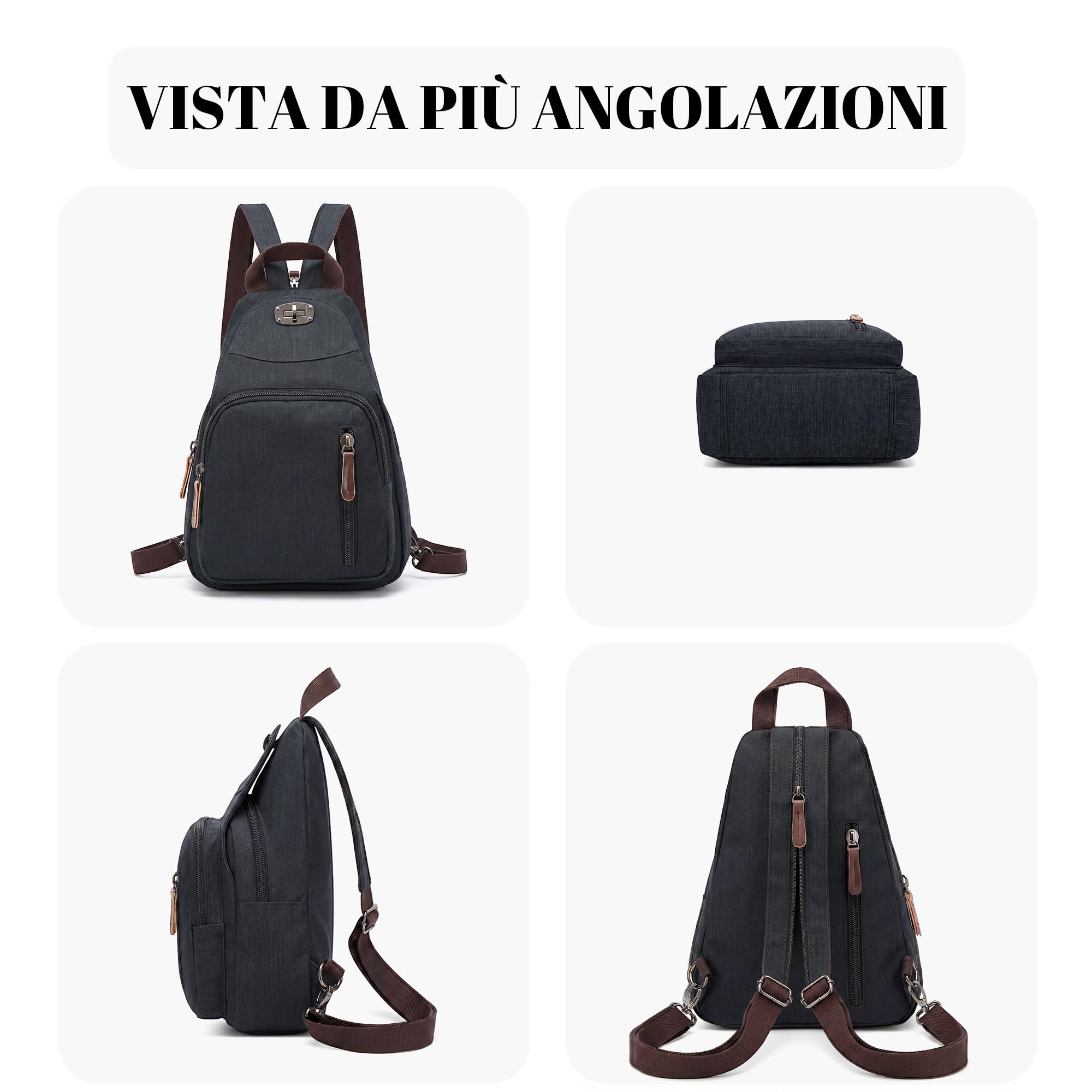 Borsa Tracolla Donna Zaino Borsa Sul Petto Antifurto Leggero Impermeabile Crossbody Bag Per Sportiva Ciclismo Viaggio Nero