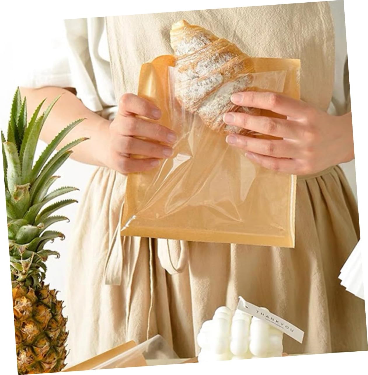 GARVALON 100pcs Greaseproof Paper Bags Window for Cookies Biscuits Toast Sandwiches Party Supplies