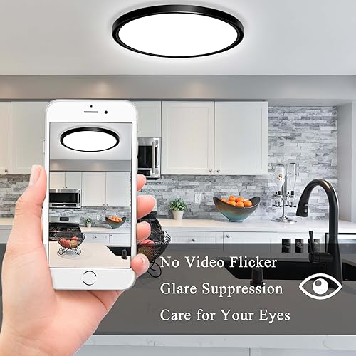 Miniatura 4 de IBESTWIN Lámpara de techo LED de montaje empotrado, color negro, 24 W, 11.7 pulgadas, 5000 K, luz diurna de 0.94 pulgadas, accesorios de iluminación