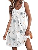 Women's Casual Sundress with Pockets Summer Beach Dress Floral T-Shirts Dress V Neck Loose Tank Dresses