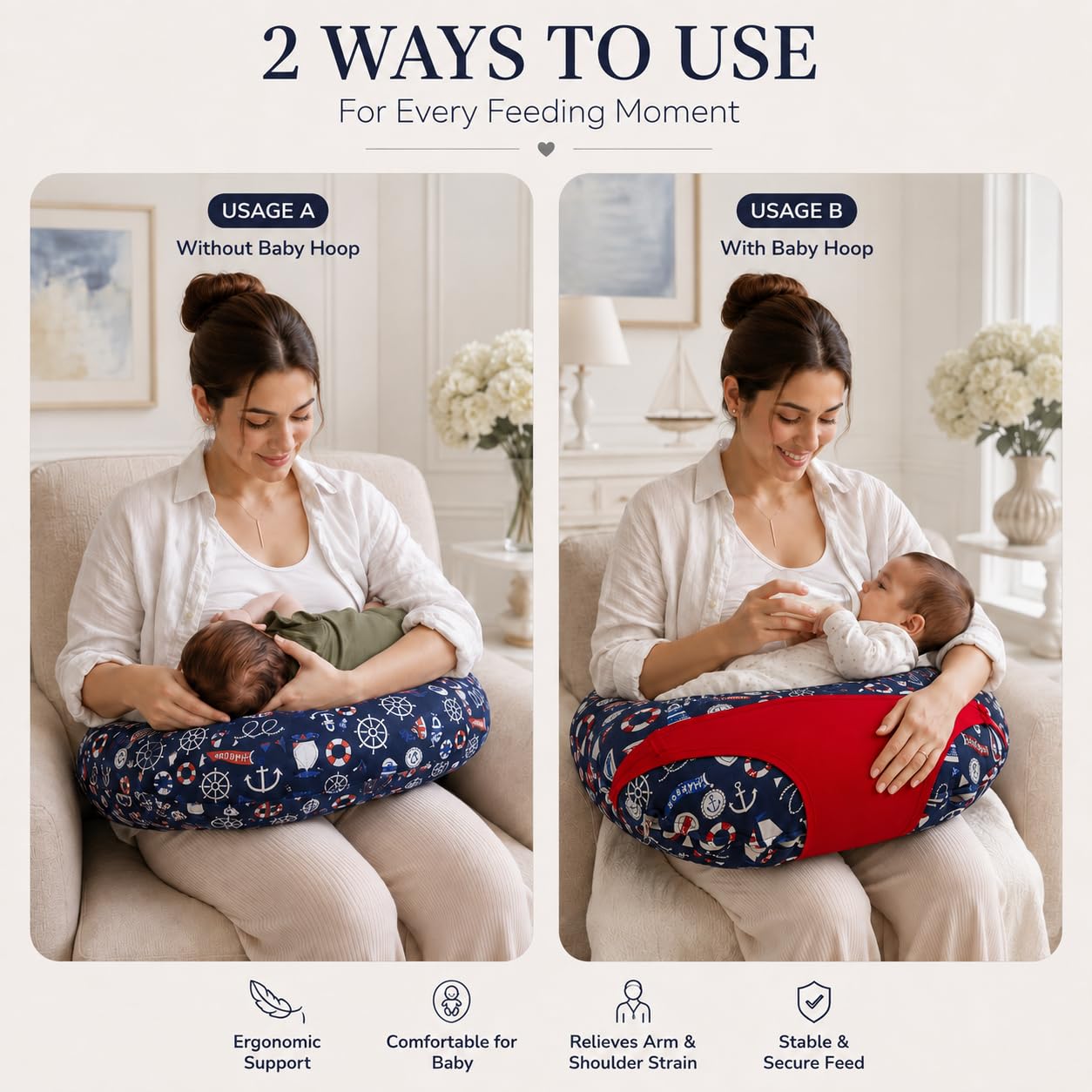 Kradyl Kroft 5in1 Baby Feeding Pillow with 100% Cotton Removable Cover | Breastfeeding Pillow | Nursing Pillow with Belt and Hoop (Columbus 2.0) 2