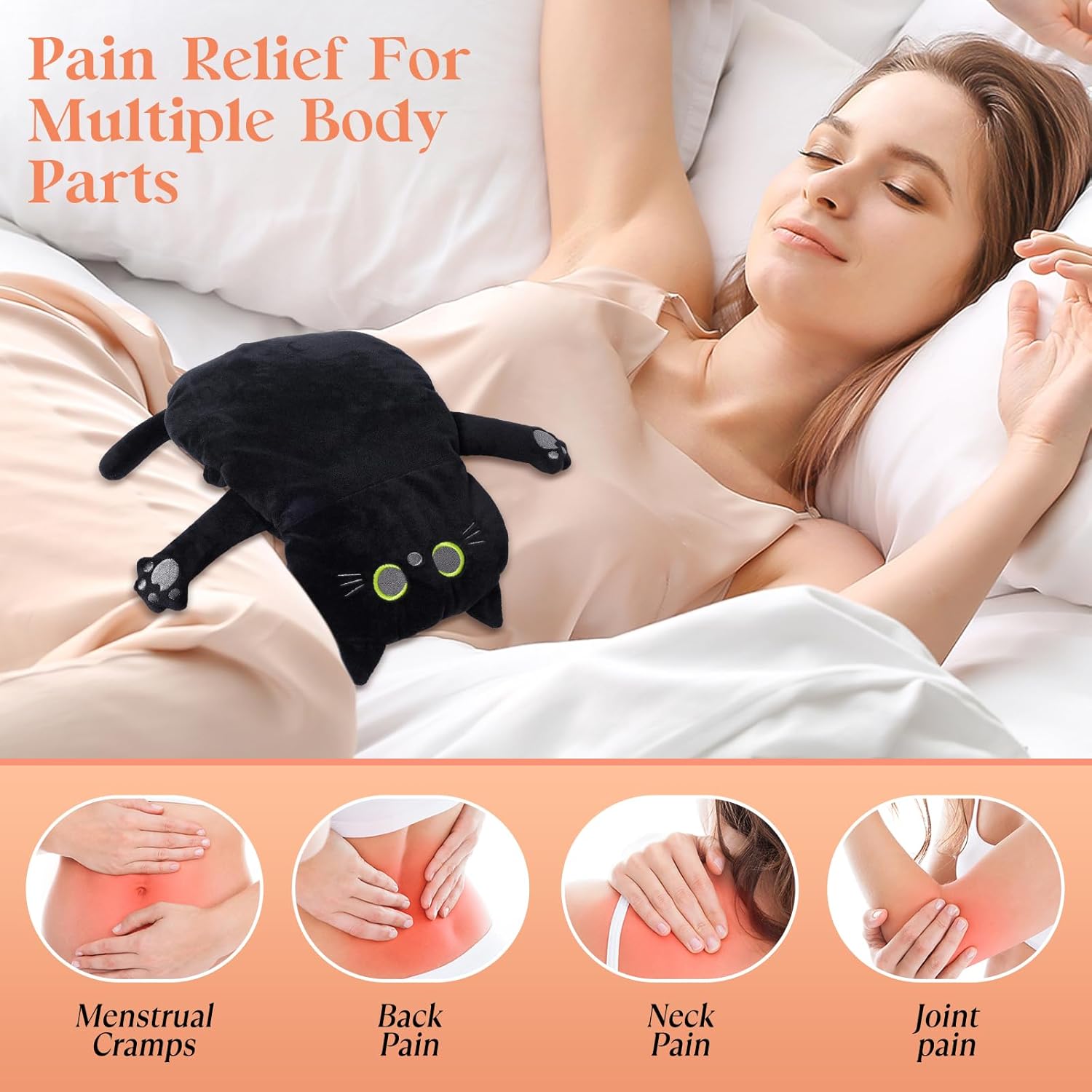 Microwave Heating Pad for Pain Relief, 17" x 15" Microwavable Heating Pads for Neck Shoulder, Cramps, Back Pain, Muscles, Joints, Natural Heat Pack Moist Heat, Menstrual Period, Small Black Cat - Image 4