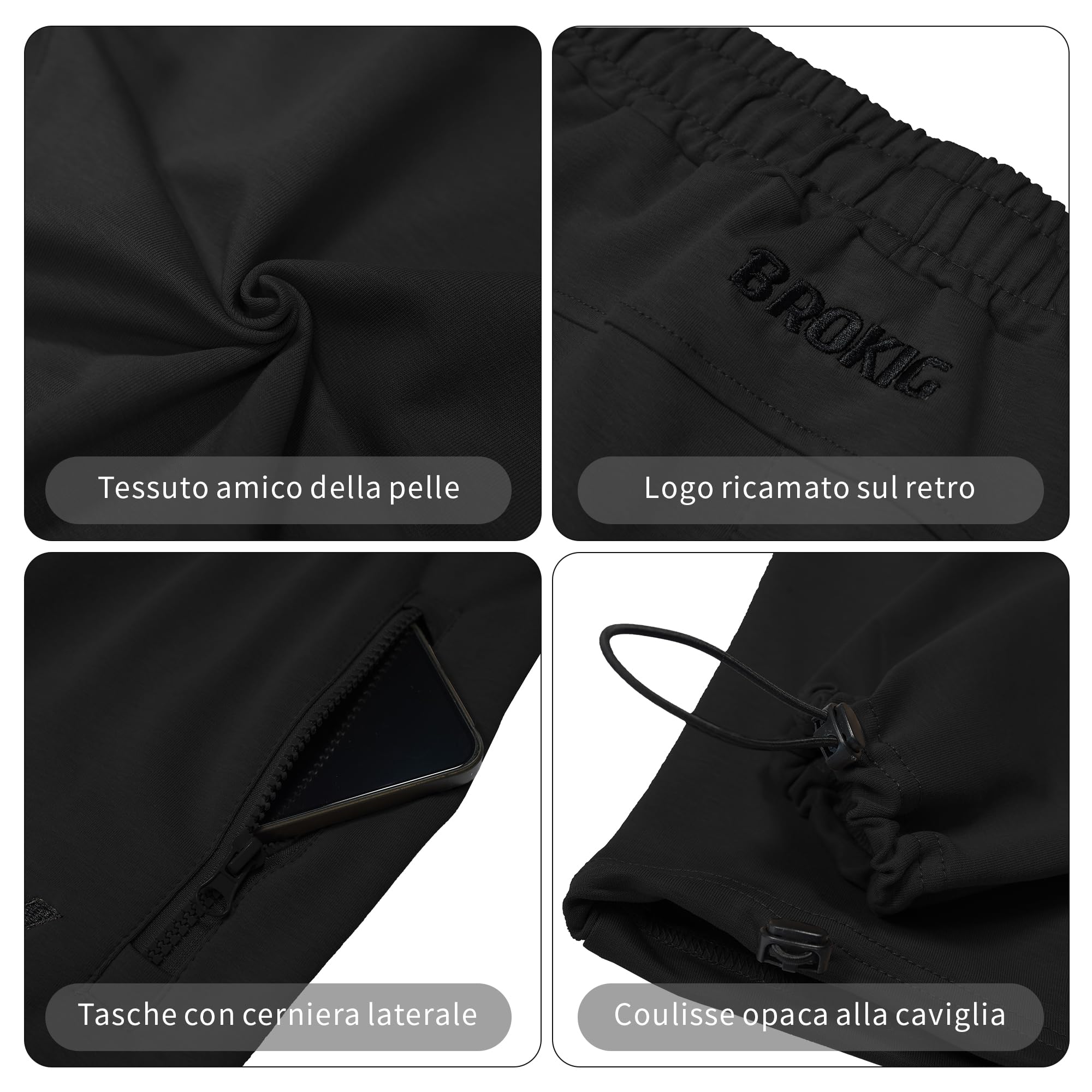 BROKIG Cavigliacorda Pantaloni Tuta Palestra Uomo, Pantalone da Uomo Sportivi Corsa Jogging Fitness con Tasche Zip