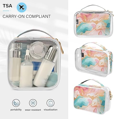 Miniatura 5 de Watercolor Blue Pink Purple Marble Clear Toiletry Bag for Traveling,2 Pack Makeup Cosmetic Bag with Zipper,Travel Bag for Toiletries,Travel