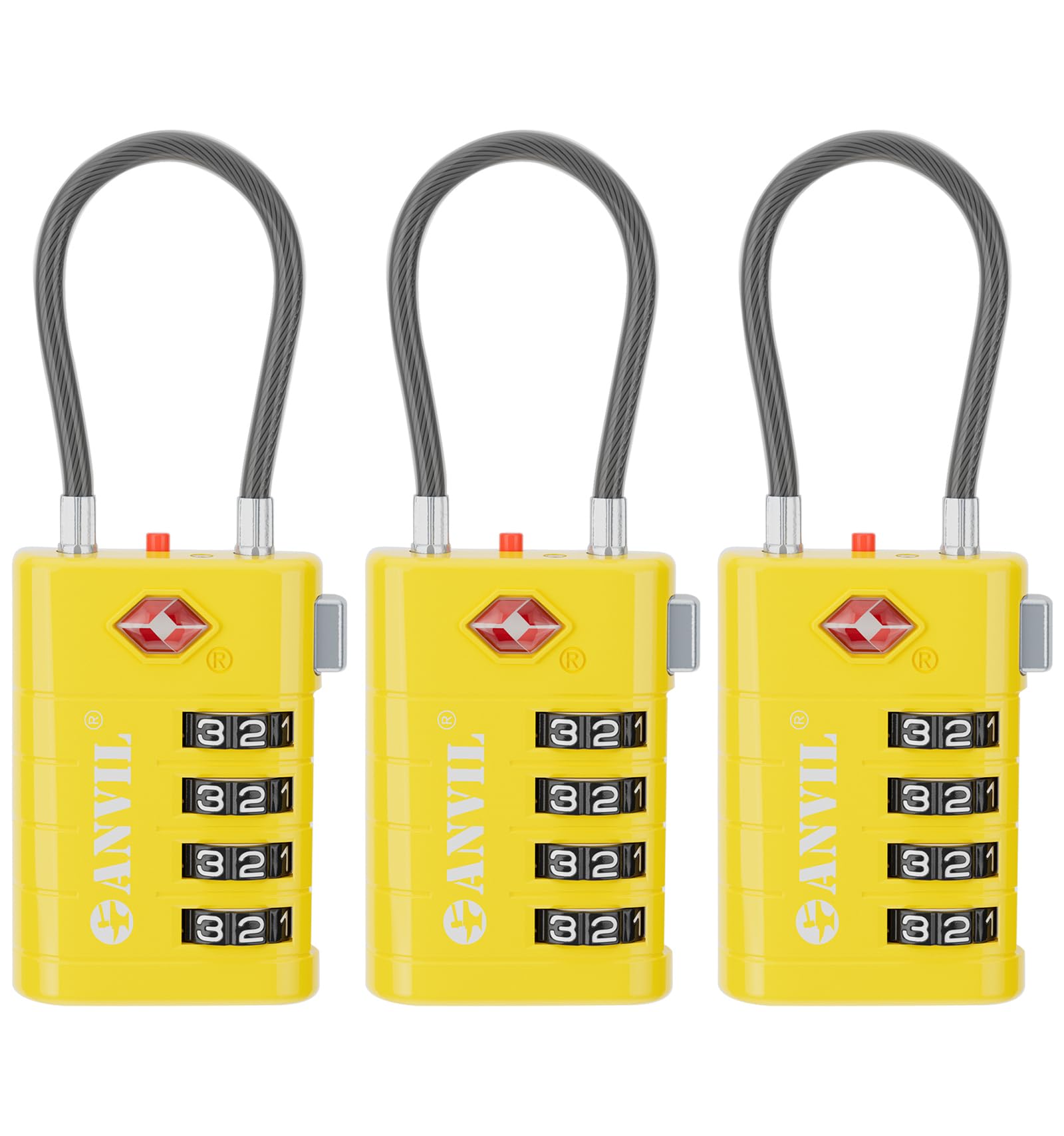 ANVIL TSA Approved Luggage Locks with Search Alert Indicator, 4-Digit Combination Suitcase Lock, Advanced TSA008 Core Heavy Duty Anti-Theft Travel Lock for Double Zippers, Backpacks