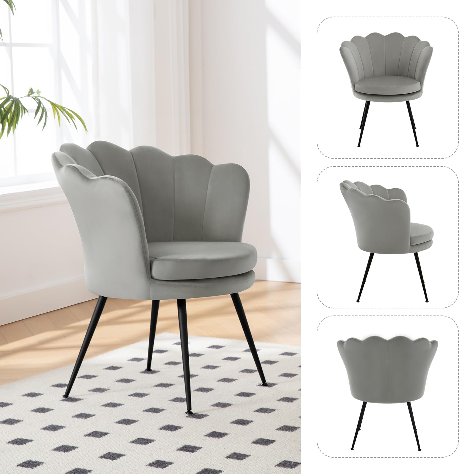 WOLTU Sillon Relax, Butacas de Salón, Patas de Metal Chapa, Gris | Sillón Lounge con Terciopelo, Cojín grueso, Pies ajustables, Dormitorio, Tocador y Recepción, Carga 150 kg