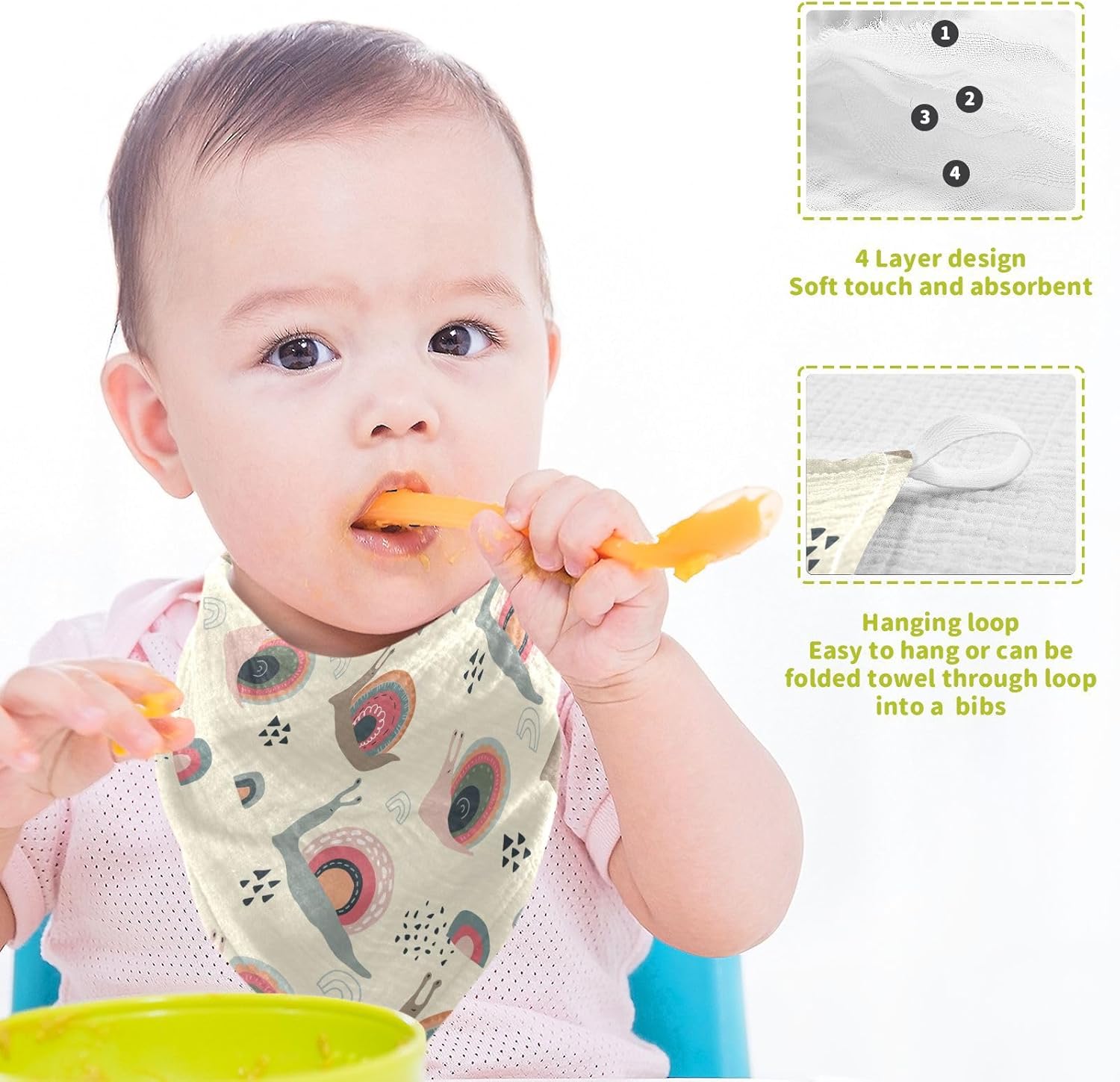 Rainbow Snails 100% Cotton Soft and Absorbent Terry 11.8" x 11.8" Wash Cloths Wipes for Face Hand Body Burp Rag with Sensitive Skin for Newborns Infants Toddlers