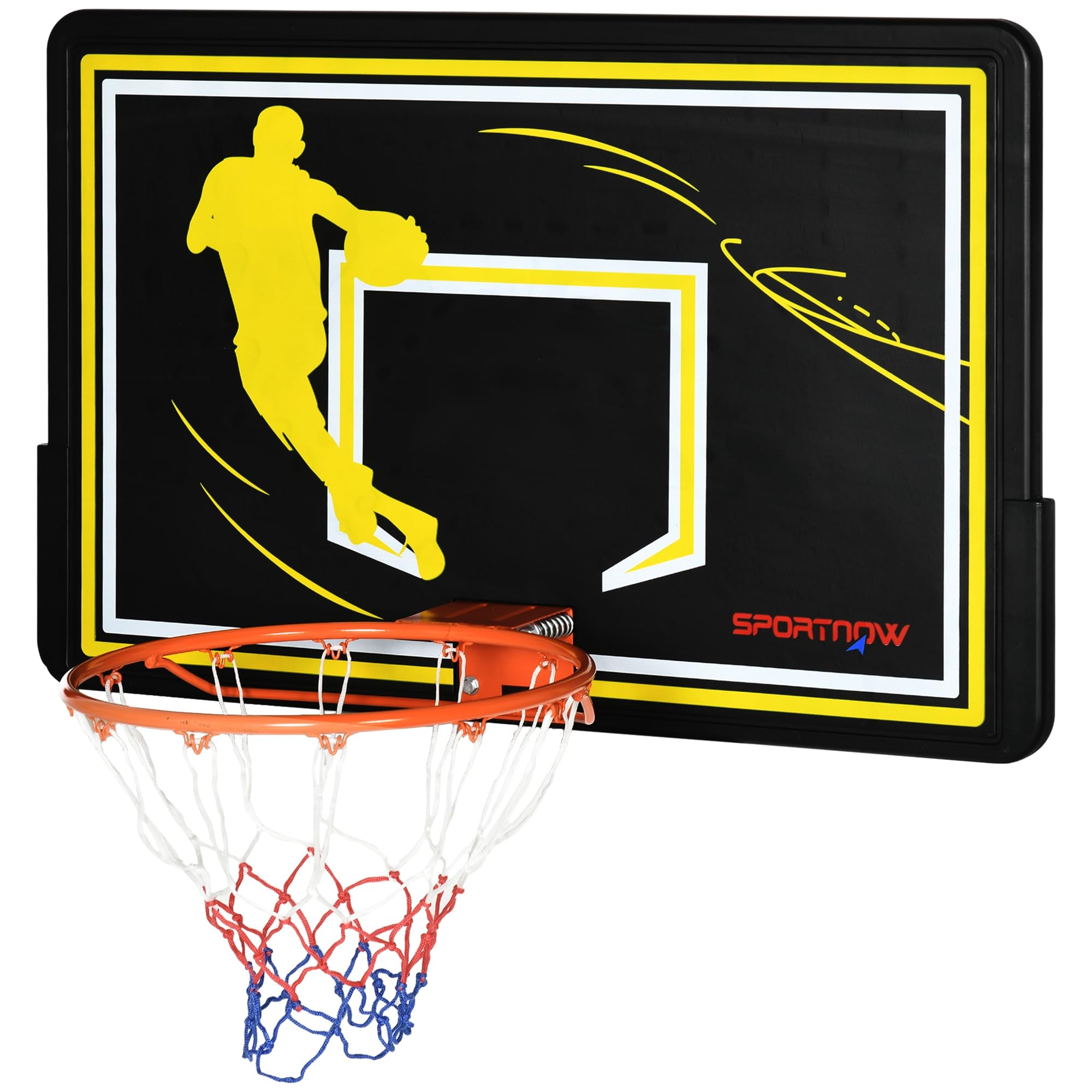 SPORTNOW Wand-Basketballkorb, Outdoor-Basketballkorb, unzerbrechliches Panel, reißfestes Netz, Stahlrahmen, inkl. Montagezubehör, für Innen und Außen, schwarz