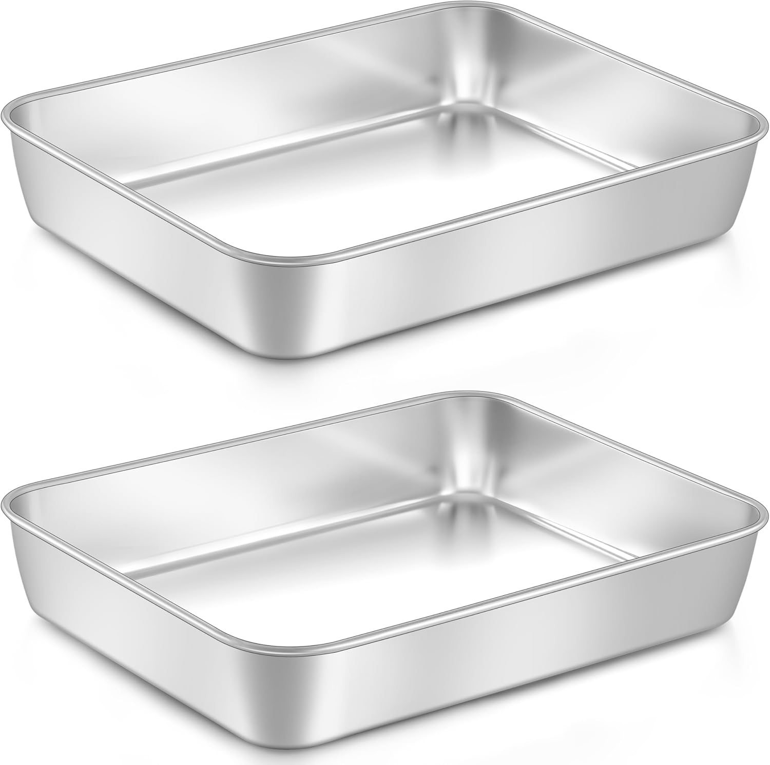 LIANYU Baking Pan Set of 2, 12⅓ x 9¾ x 2 Inch Cake Lasagna Brownies Casseroles Pan, Rectangle Stainless Steel Bakeware Set for Baking Roasting Toaster Oven, Dishwasher Safe