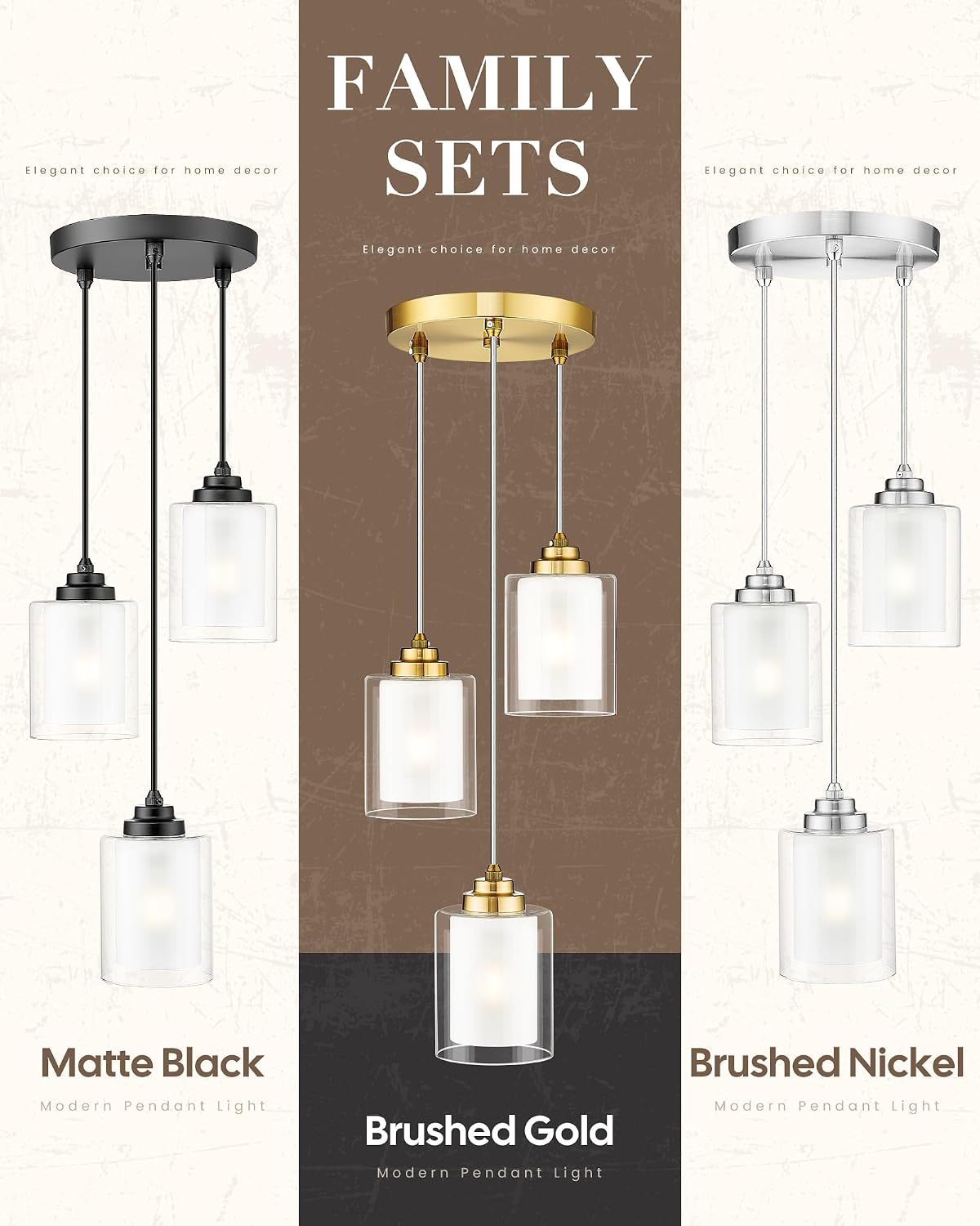 TENGXIN 3 Light Pendant Light,Matte Black Modern Pendant Light for Kitchen Island,Hanging Light with Dual Glass Shade,Farmhouse Pendant Lights for Dining Room,Bedroom,TXPLBK04