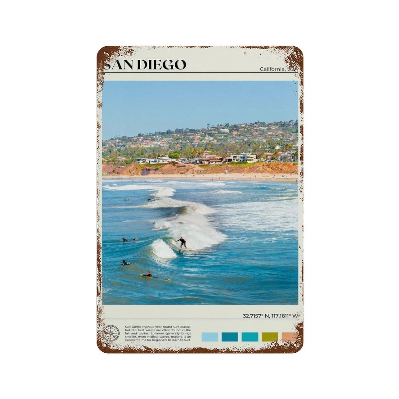 xiaoxiaoshen Real Photo San Diego California Wall Decor Art Metal Tin Poster Modern Home Decor Art Home Bar Shop Decorations Vintage Sign 30x20cm