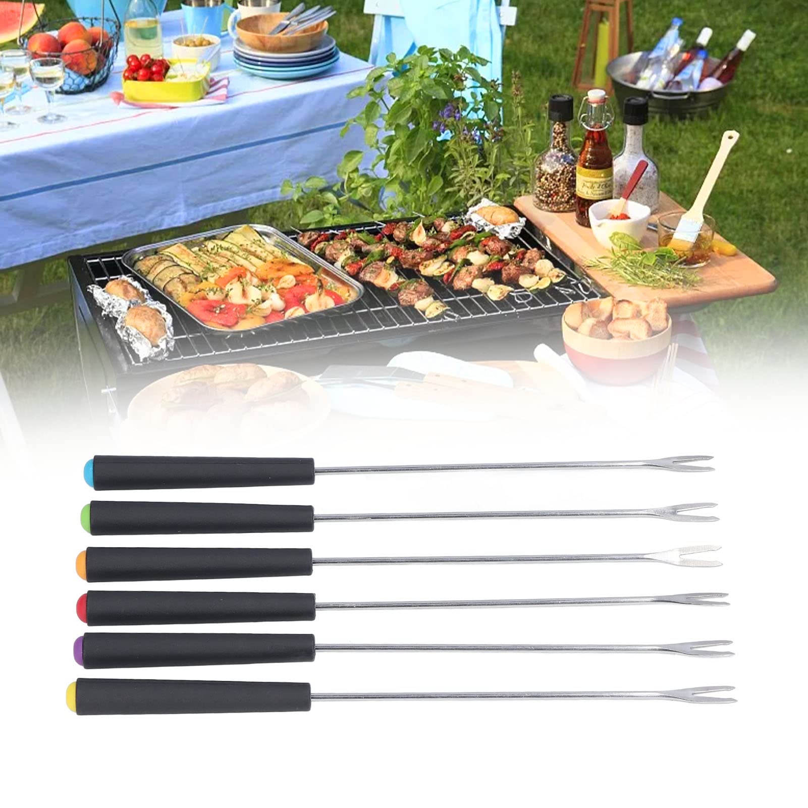 6Pcs Fondue Forks Stainless Steel Long Forks for Cake Chocolate Fruits Cheese Fondue