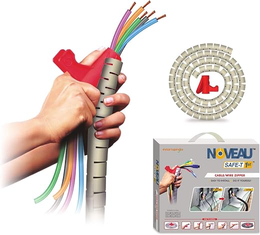NOVEAU Safe-T 1st Diameter-25mm Length-1.5 Meter,Ivory | Flexible Cable Organiser with Slider Tool | ﻿Cable Hider | Concea...