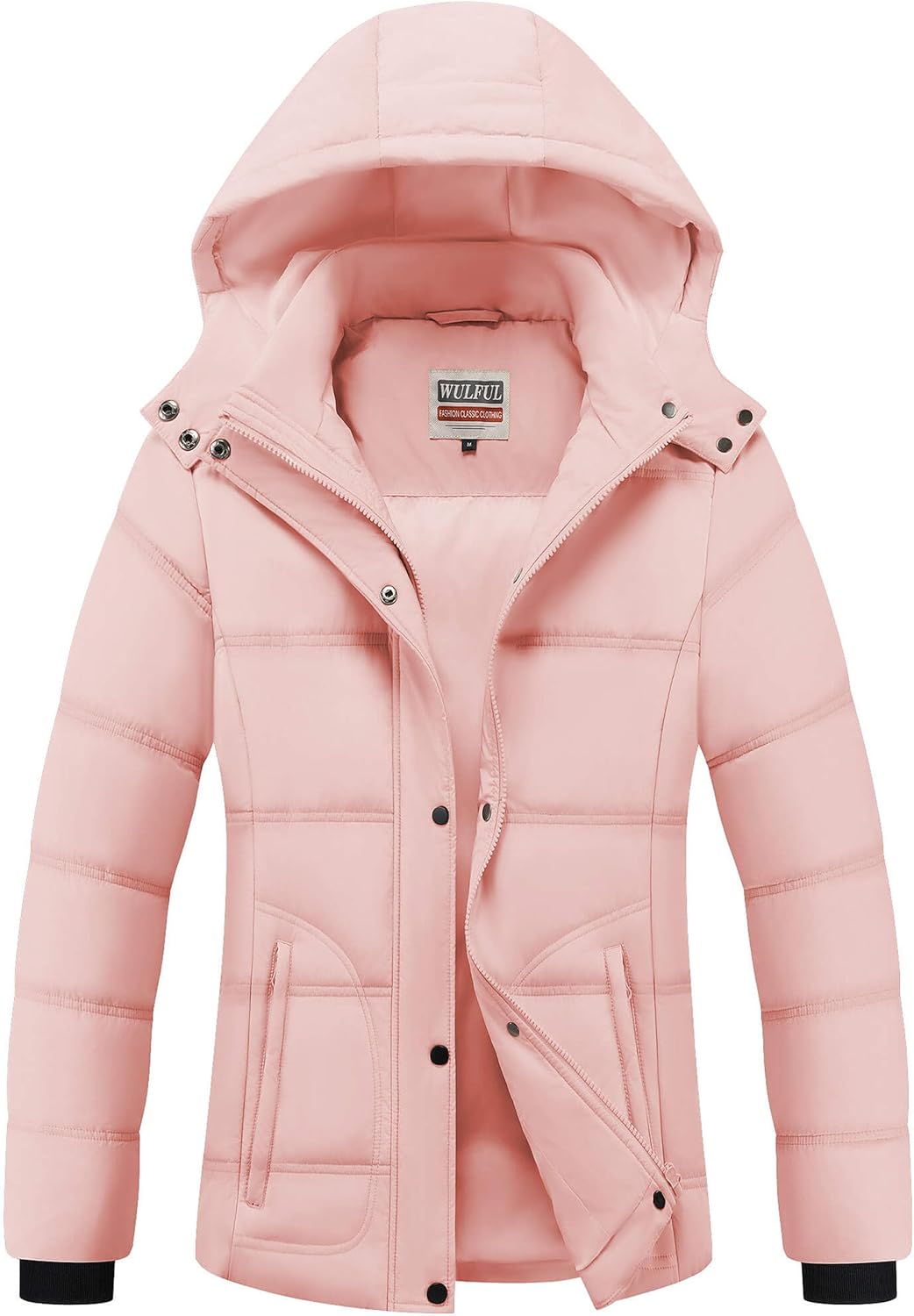 WULFUL Women's Winter Coats Lightweight Warm Thicken Puffer Jacket Waterproof Quilted Winter Jackets with Removable Hood