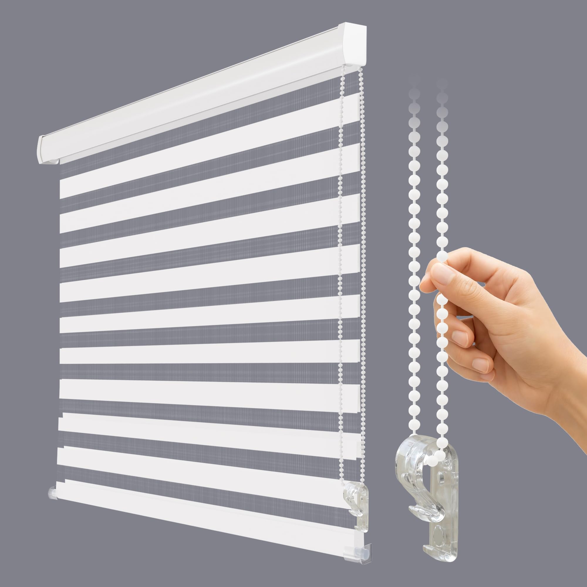 corded zebra roller blinds for windows – dual layer light filtering shades, privacy sheer indoor window blinds for bedroom & living room (42" w x 72" h, white)