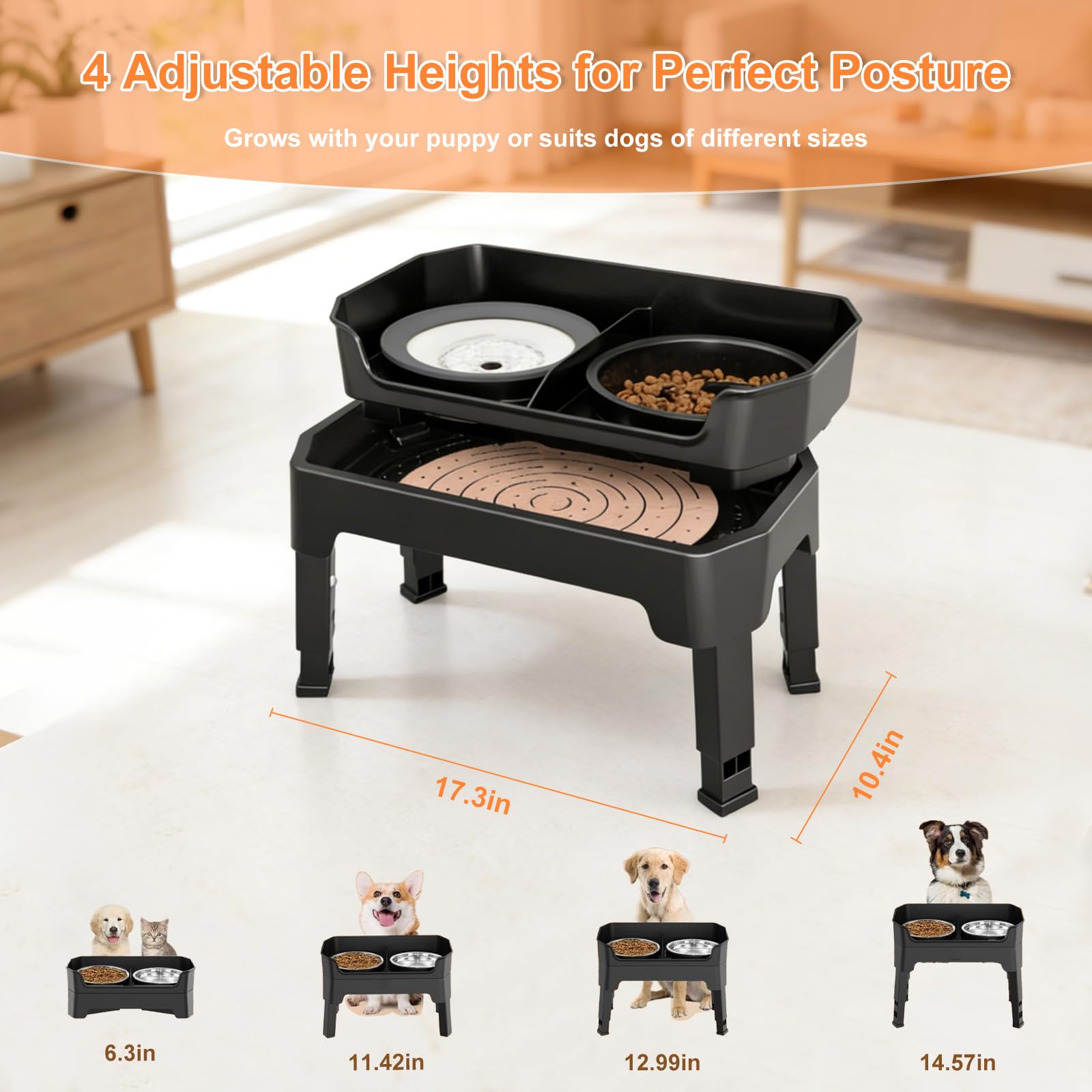 Gamelle surélevée pour chien avec support, gamelles surélevées réglables avec plaque à lécher et mangeoire lente pour animaux de compagnie pour chiens de petite, moyenne et grande taille