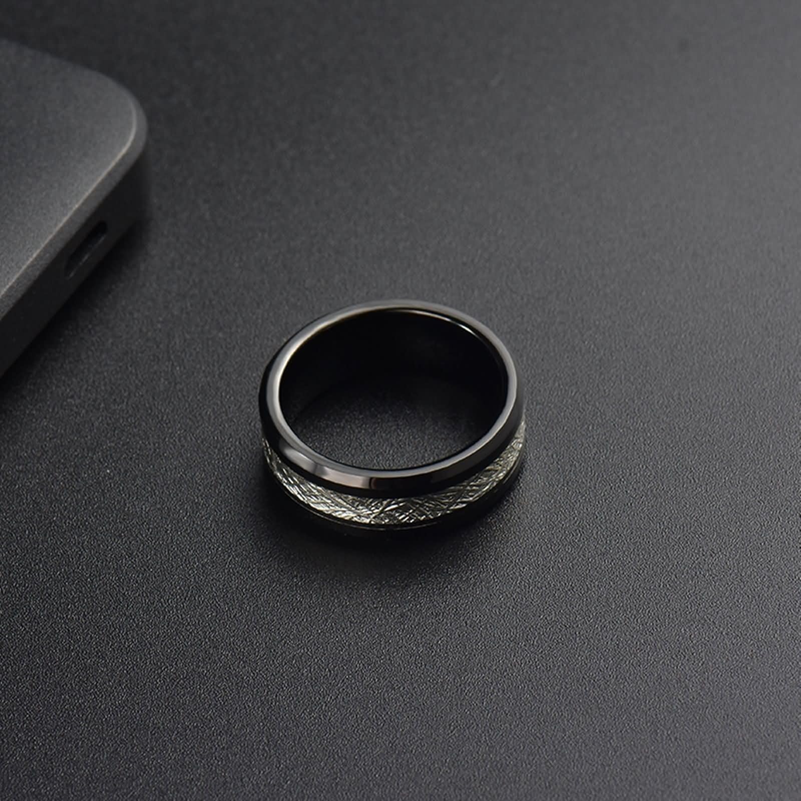 Daesar Bague Personnalisable Couple, Set de Bague Femme et Homme Tungstène Ronde 8MM Poli et Mat Bague de Fiançailles Noir