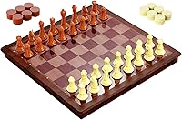 Vista 7 de Juego de ajedrez 2 en 1 y juego de damas magnético - Juego de mesa plegable de 13 pulgadas para viajes, plástico duradero, juguetes de rompecabezas
