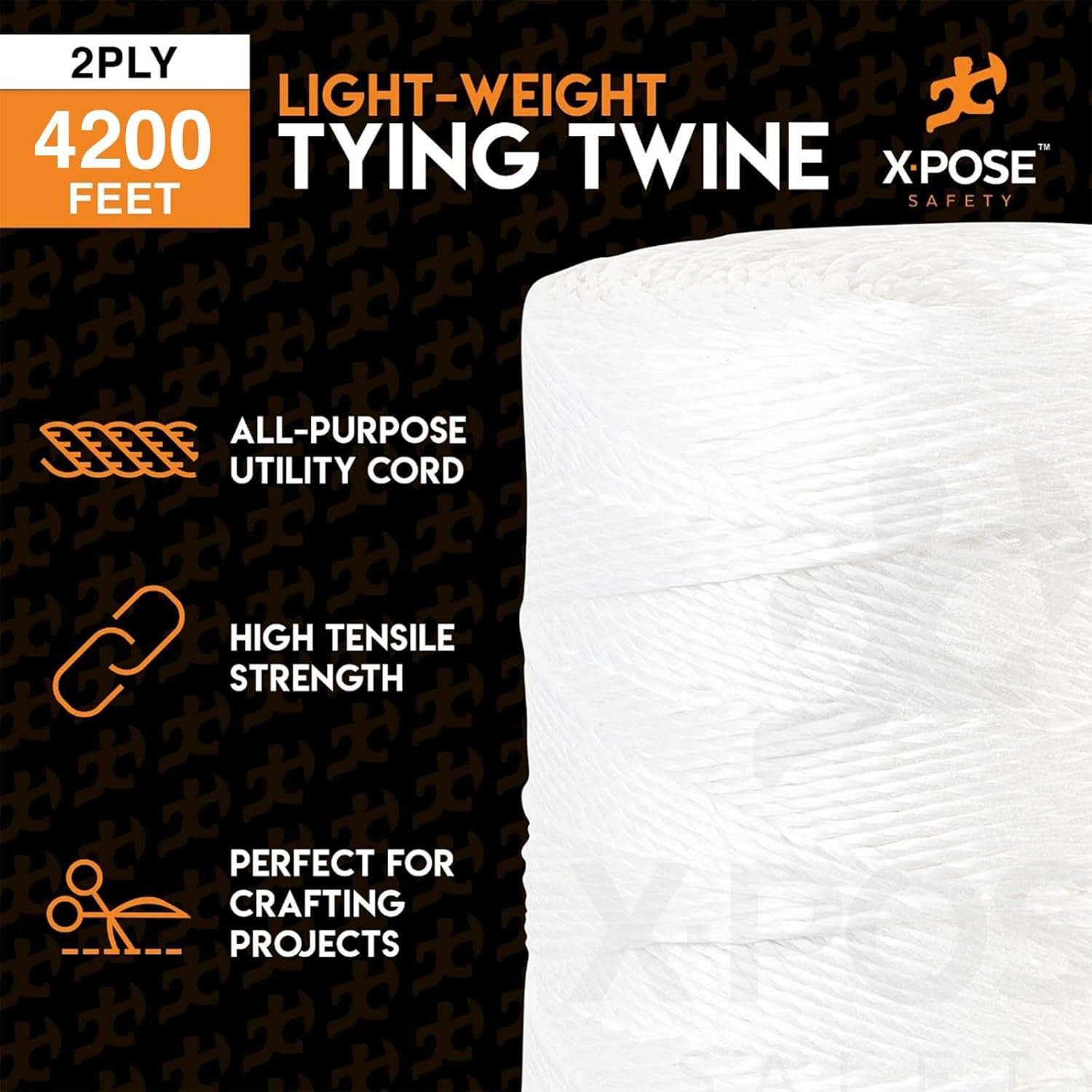 Polypropylene Tying Twine - 2 Ply White Plastic Poly Twine String 4200' Roll - Soft On Hands - Heavy Duty Outdoor & Indoor Tie Line - Baling, Shipping & Bundling Twine, Packaging Rope