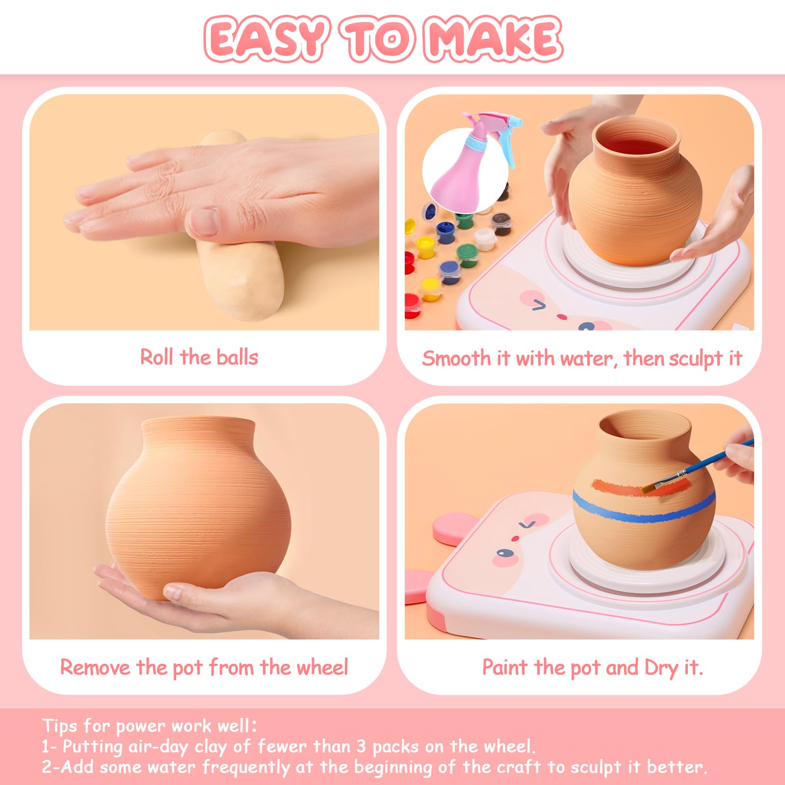 Skirfy torno de alfarería para niños, kit de arte y manualidades para niños de 6–8 y 9–12 años, juguete para niños de 8–10 años, kit de arcilla DIY para principiantes
