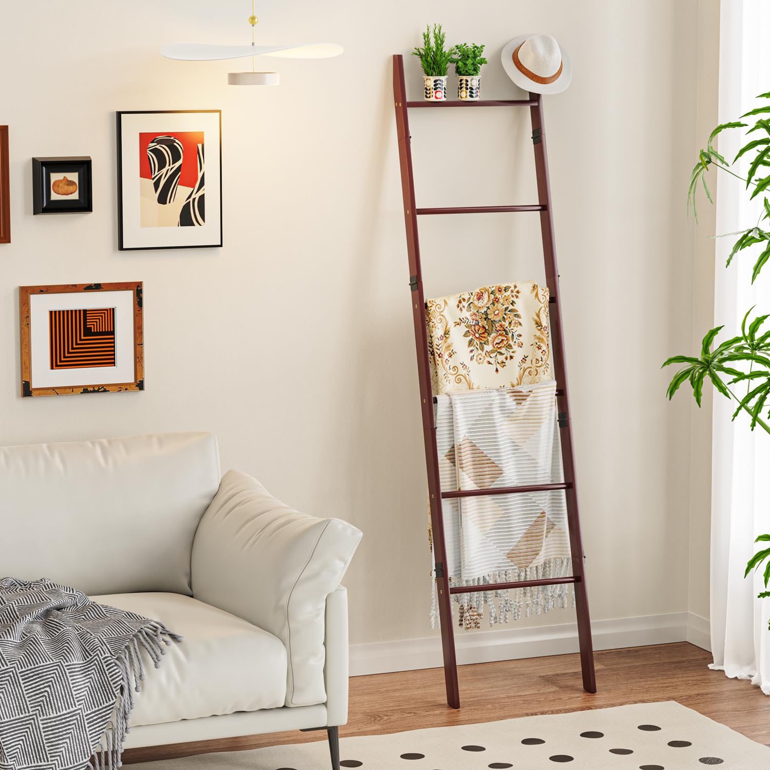 BAMBANG 6-Tier Blanket Ladder for Living Room Blanket Quilt Ladder Rack Rustic Decorative Towel Holder - Image 2