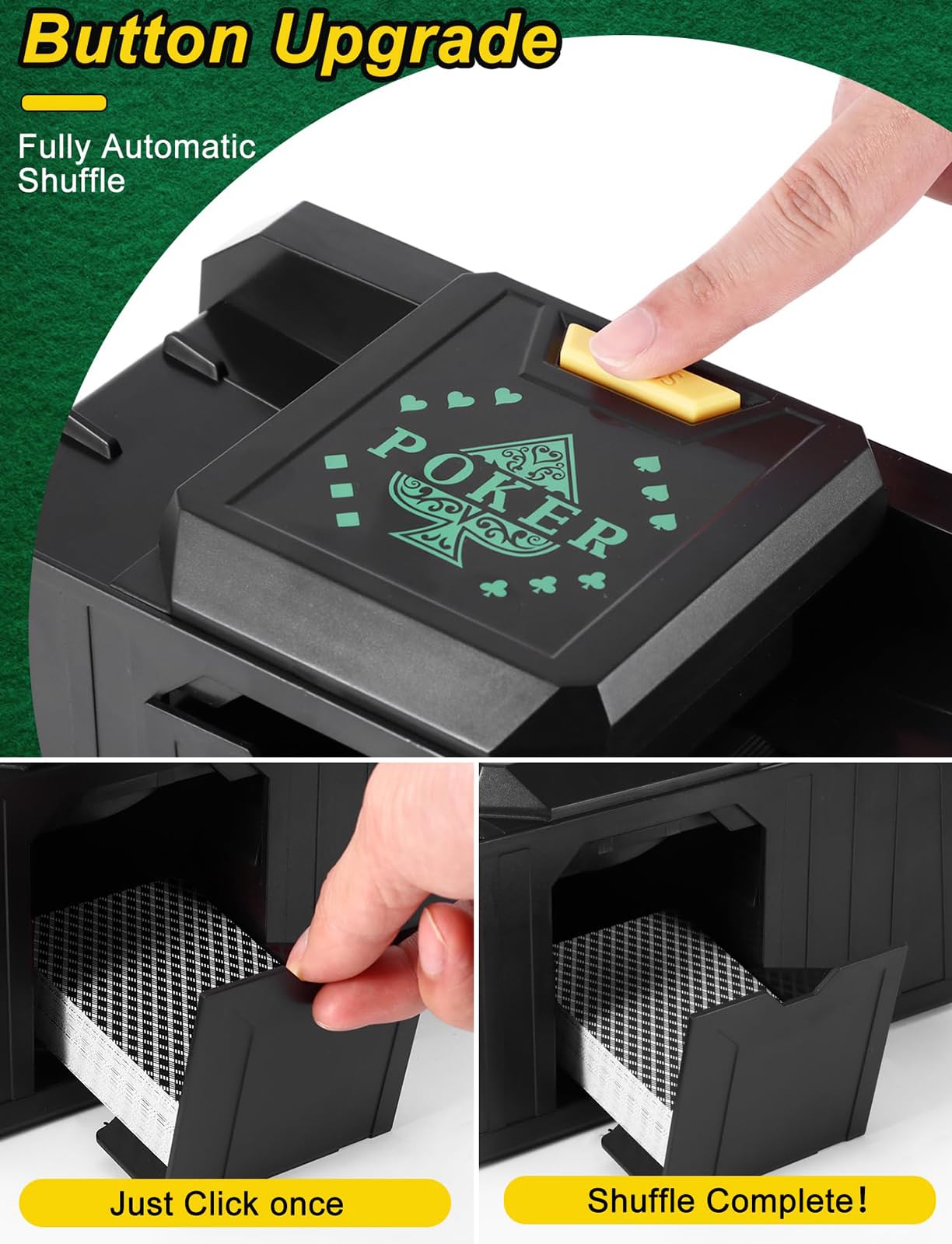 Barajador eléctrico de tarjetas, máquina barajadora automática de cartas de 2 barajas con motor de bajo ruido para UNO, Phase 10, Blackjack, Texas Hold'em, funciona con pilas