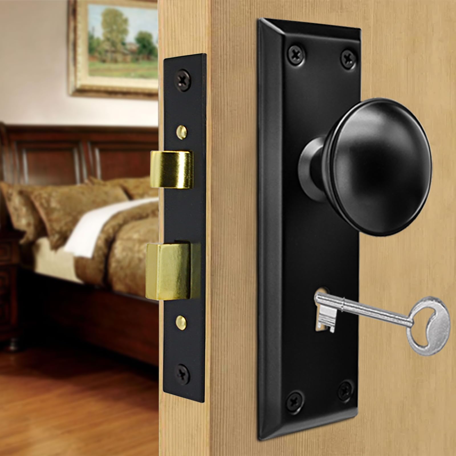 Antique Skeleton Key Door Knobs - Mortise Lock Set -6