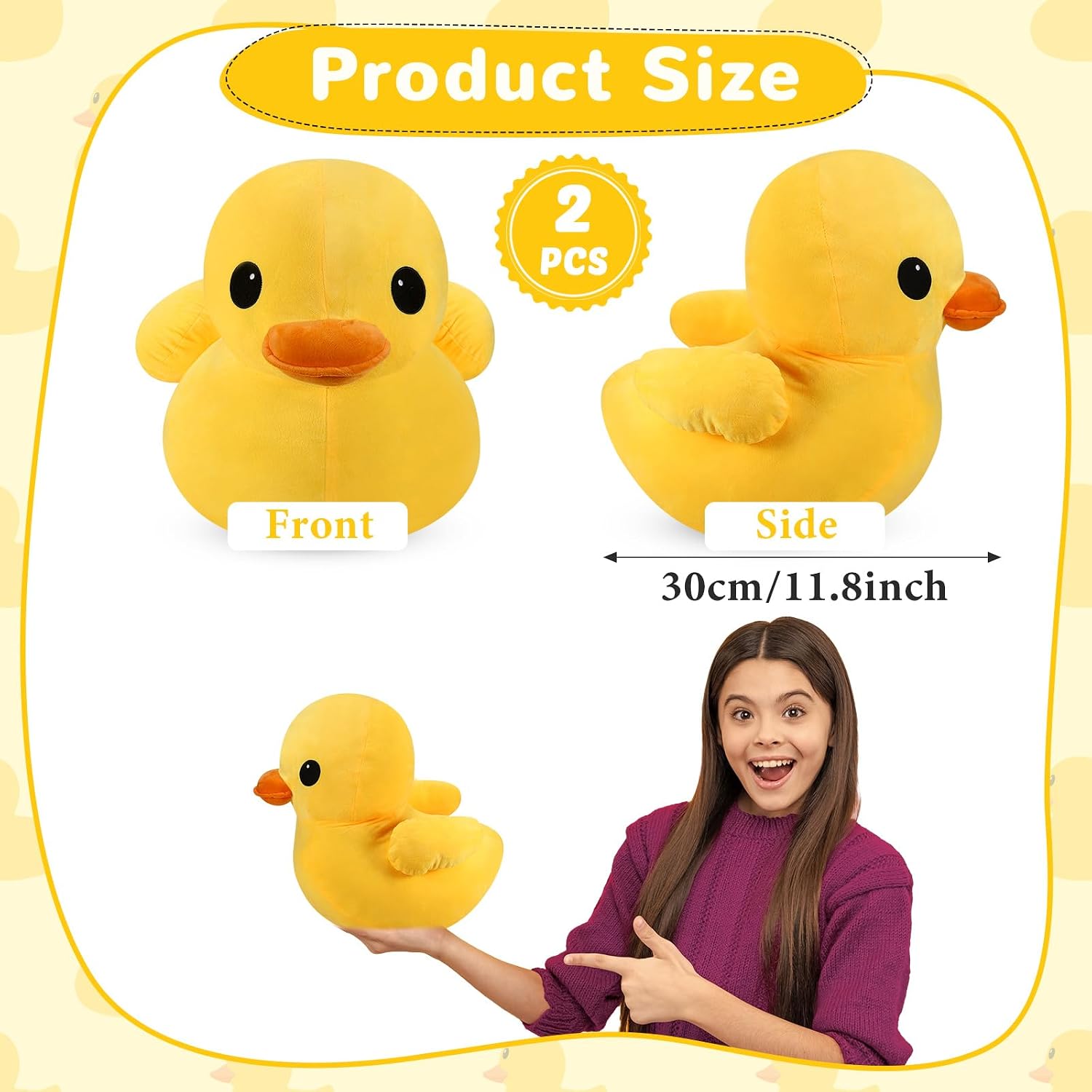 Leyndo 2 Pcs Giant Yellow Duck Stuffed Animal Large Duck Plush Toy Animal Stuffed Pillow for Kids Adults Birthday Gift Party Bedroom Sofa Decoration Huggable Cushion(11.8 Inch)