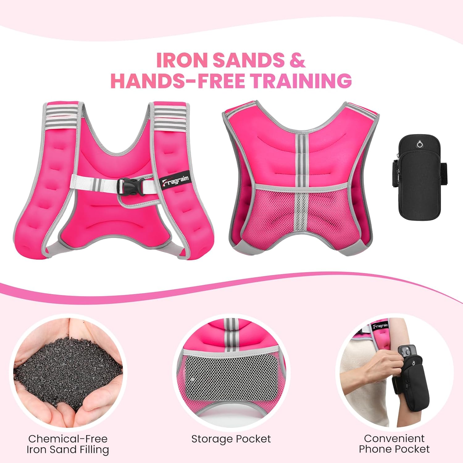 Fragraim Weighted Vest for Women Men - 8lb/10lb/12lb/16lb/22lb/25lb/30lb Weight Vest with Reflective Stripe, Detachable Phone Pouch, Ideal for Walking, Strength Training, Running, Workout, Cardio