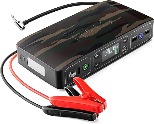 HALO Bolt Air 58830 Cargador de batería portátil para automóvil  Compresor de aire de 100 PSI, banco de energía USB de 58.8Wh, foco de emergencia y