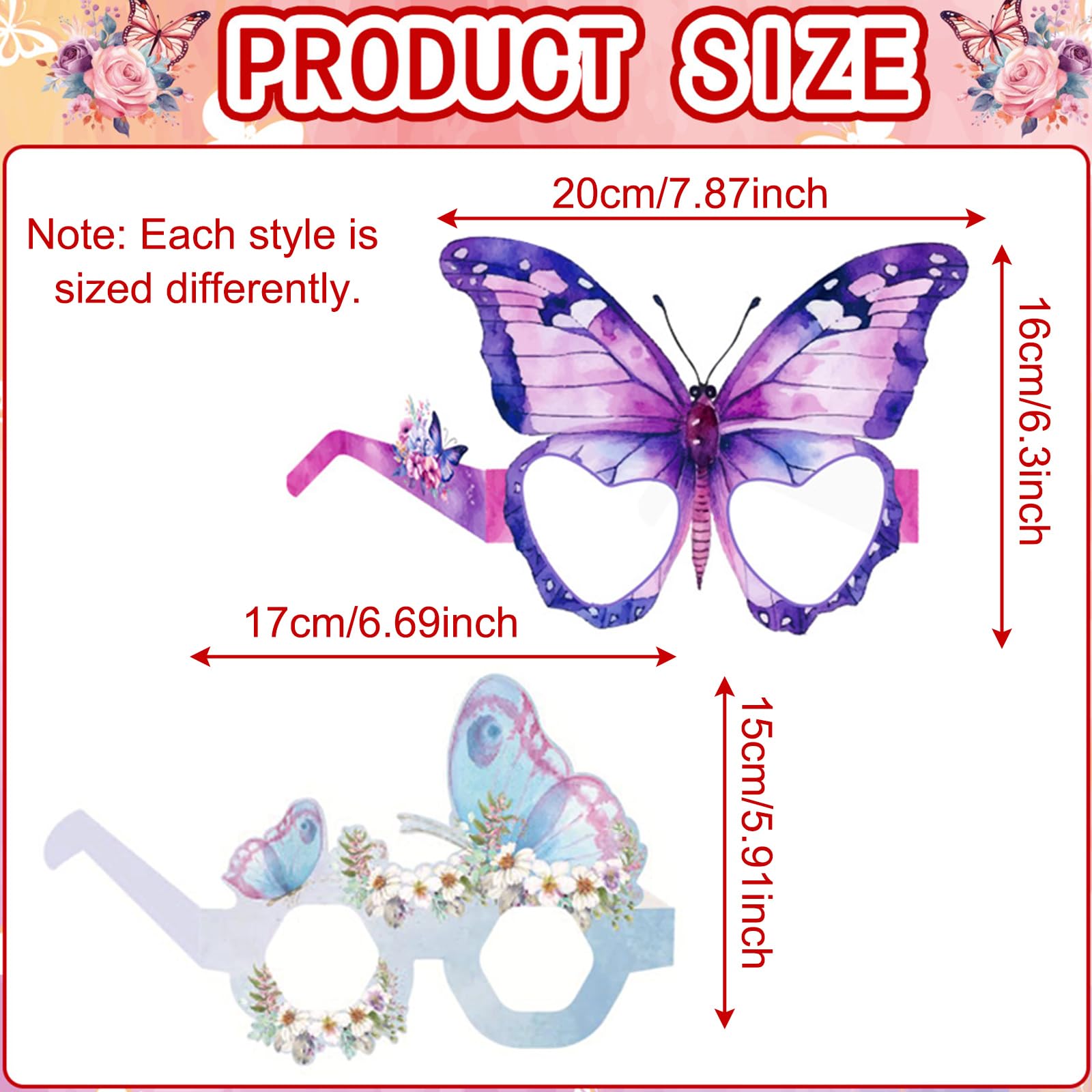 KASESSS 14 Pcs Butterfly Party Glasses, Paper Funny Glasses, Party Glasses for Kids, Colourful Butterfly Theme Novelty Glasses, Party Decorations for Adults Kids Fancy Dress Costume Photo Booth Props - Image 3
