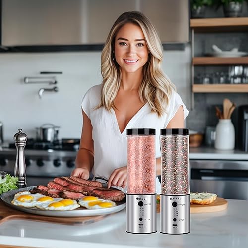 Miniatura 8 de Juego de molinillo eléctrico de sal y pimienta de mayor capacidad, juego de salero y pimentero recargable, utensilios de cocina, molino de sal y