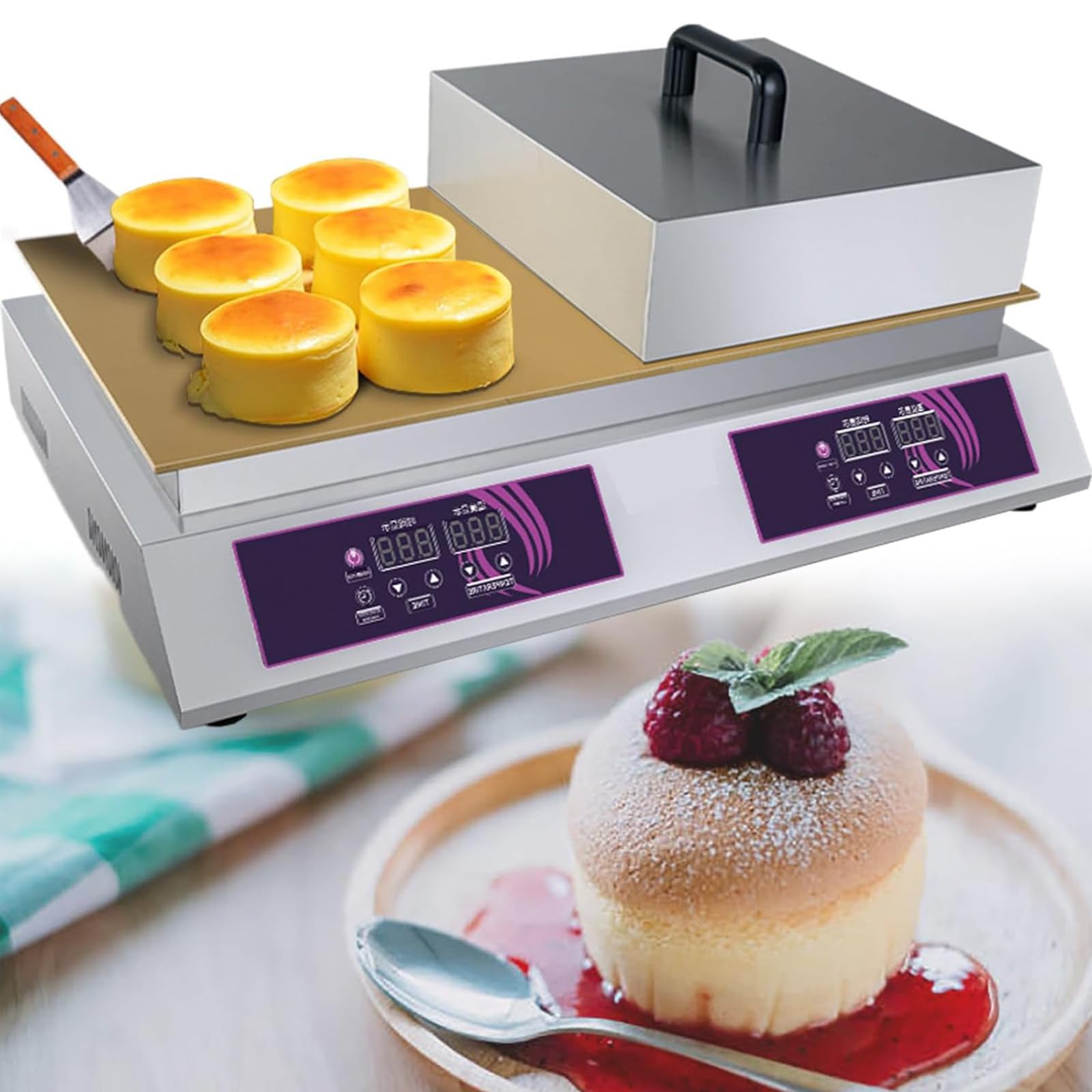 Fabricante de panqueques Comercial, máquina eléctrica de Acero Inoxidable con Control de Temperatura de 60-240 ℃ para el hogar, Cocina, Restaurante, panadería, Ocio, Snack Bar,Doublehead
