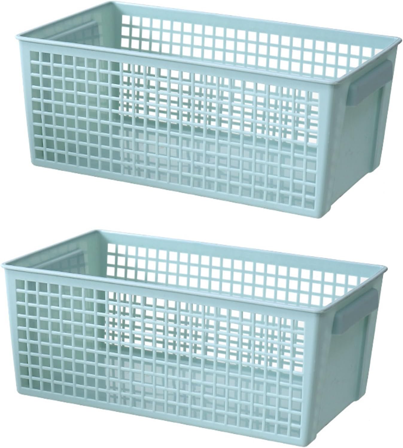 2 Pack Plastic Storage Baskets, Portable Hollow Desktop Storage Baskets Stackable Organize Bins for Bathroom, Kitchen, Shelves, Closet, Laundry Room, Bedroom, Classroom, Playroom, Green